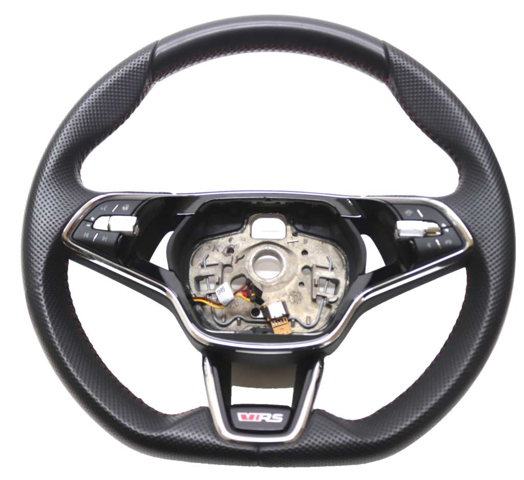 Skoda Octavia IV NX Heated Sports Multifunction Steering Wheel Black with red stitching OEM 5E3419093AM